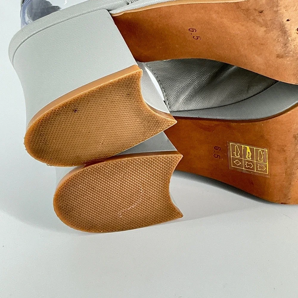 Jeffrey Campbell Size 6.5 Gray Leather Slingback Extendo‎ Platform Heels Sandals